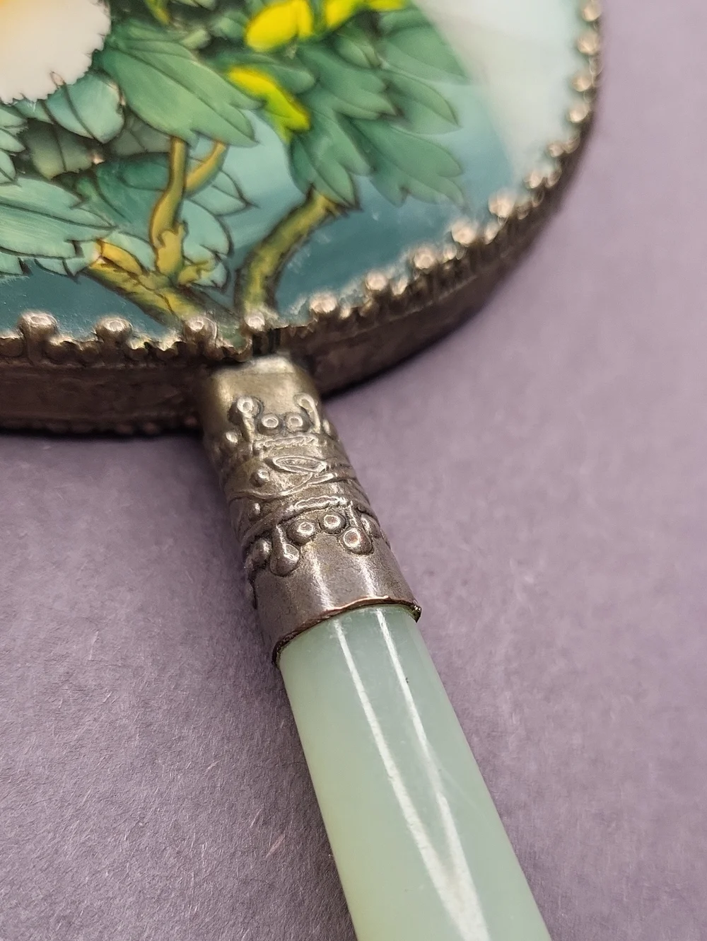 Vintage Hand Held Mirror with Jade Handle